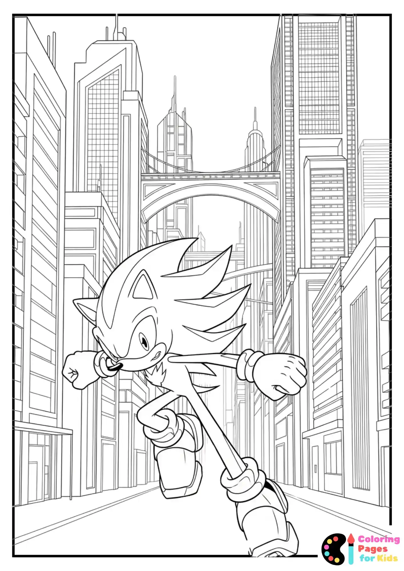 shadow sonic night city run coloring page