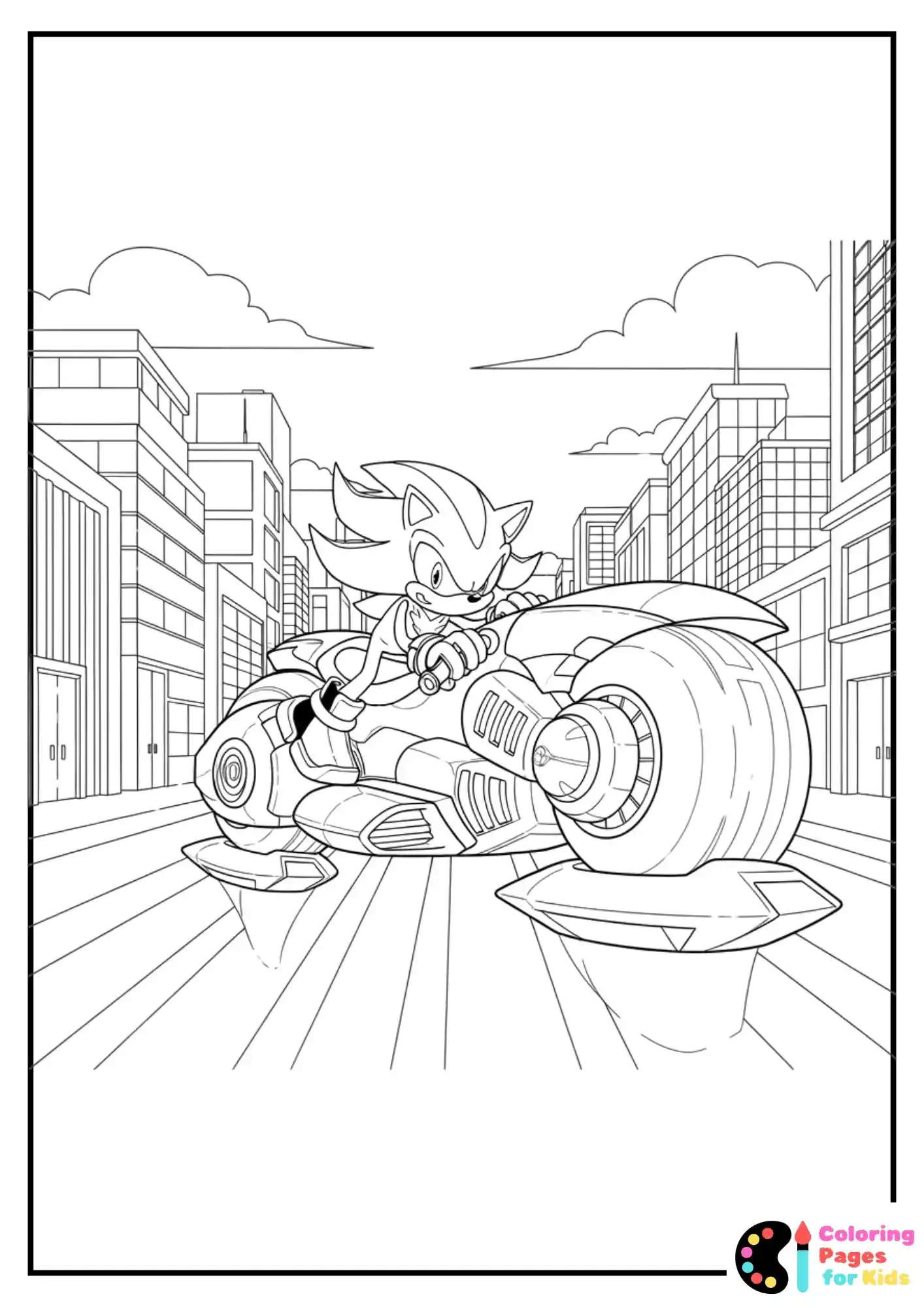 shadow sonic on hover bike coloring sheet