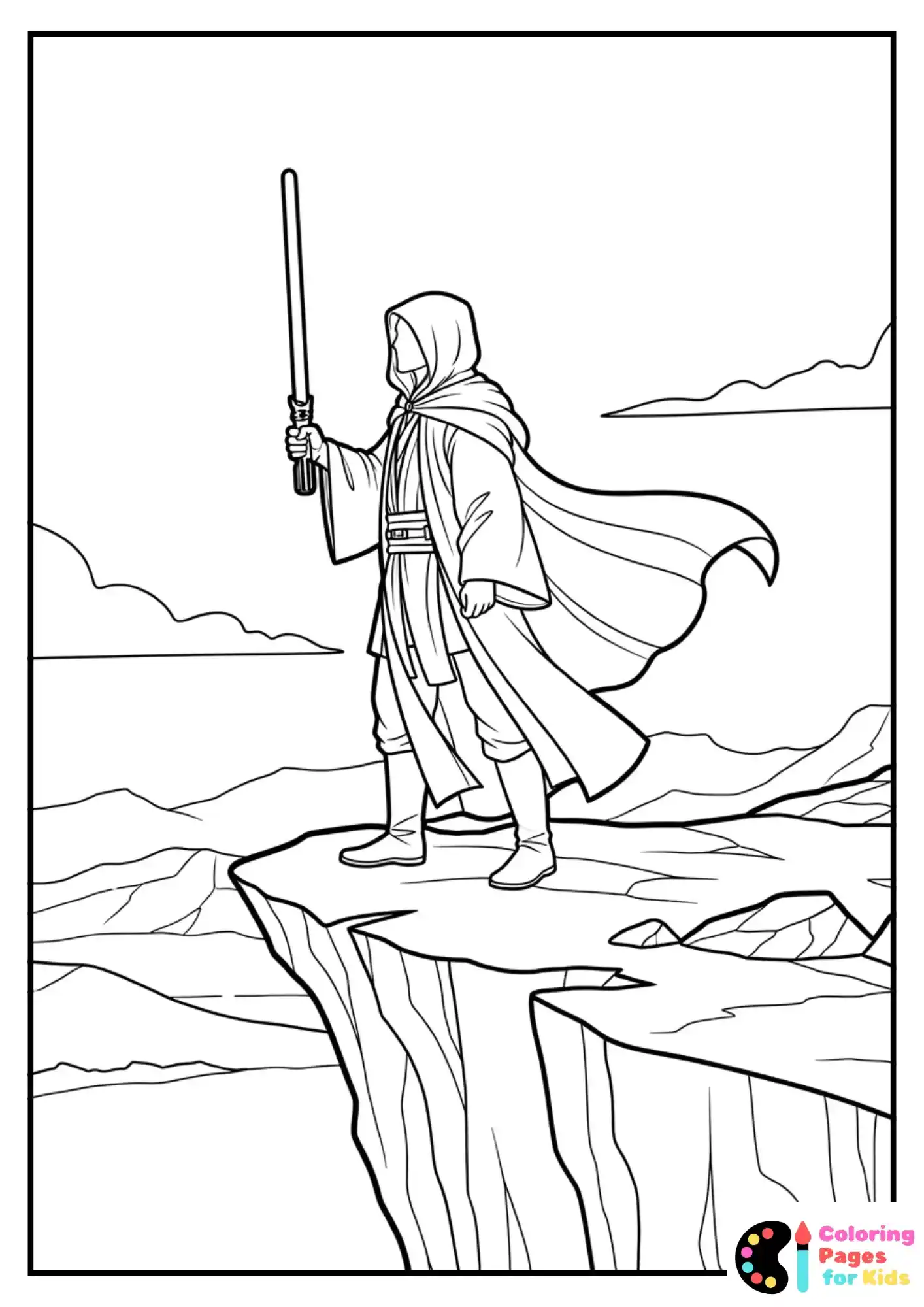 simple jedi on cliff coloring page
