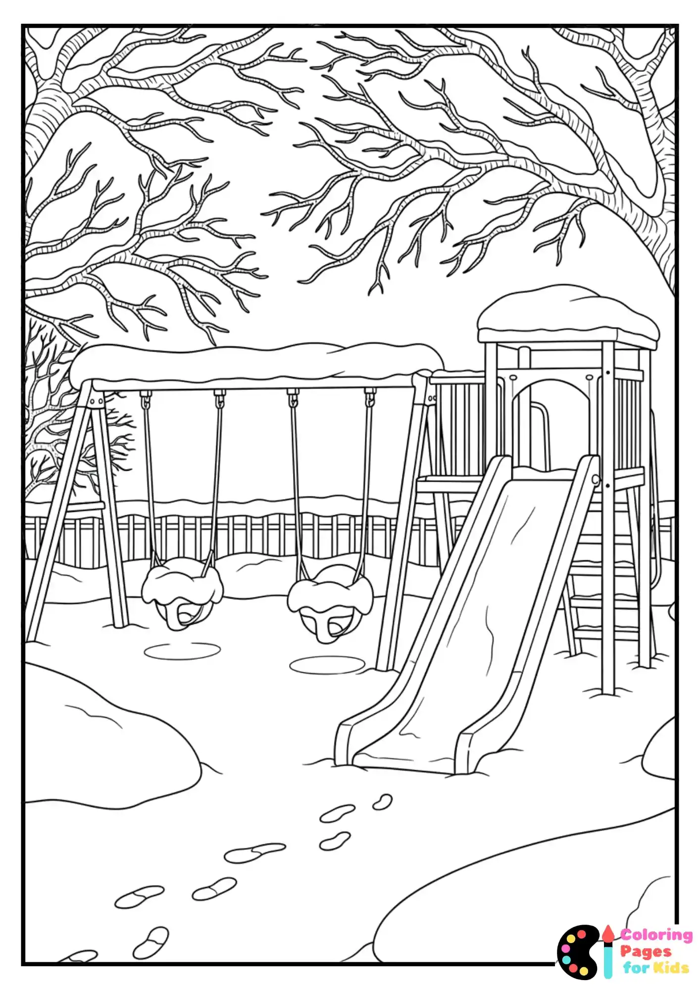 snowy playground coloring sheet