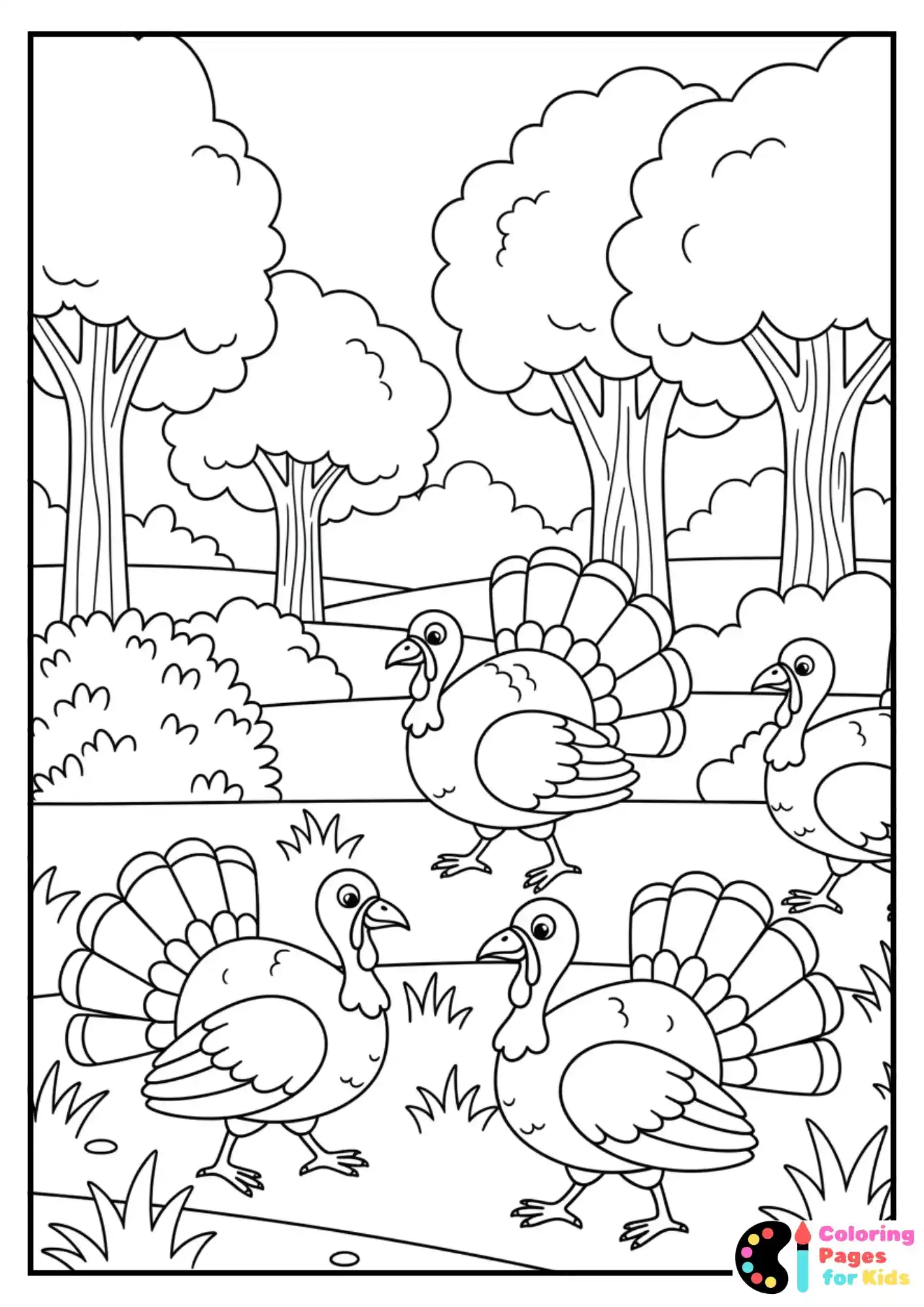 turkey group in field coloring page