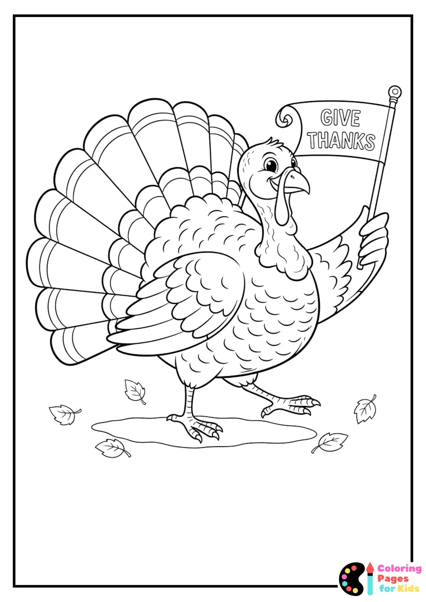 turkey holding give thanks banner coloring sheet