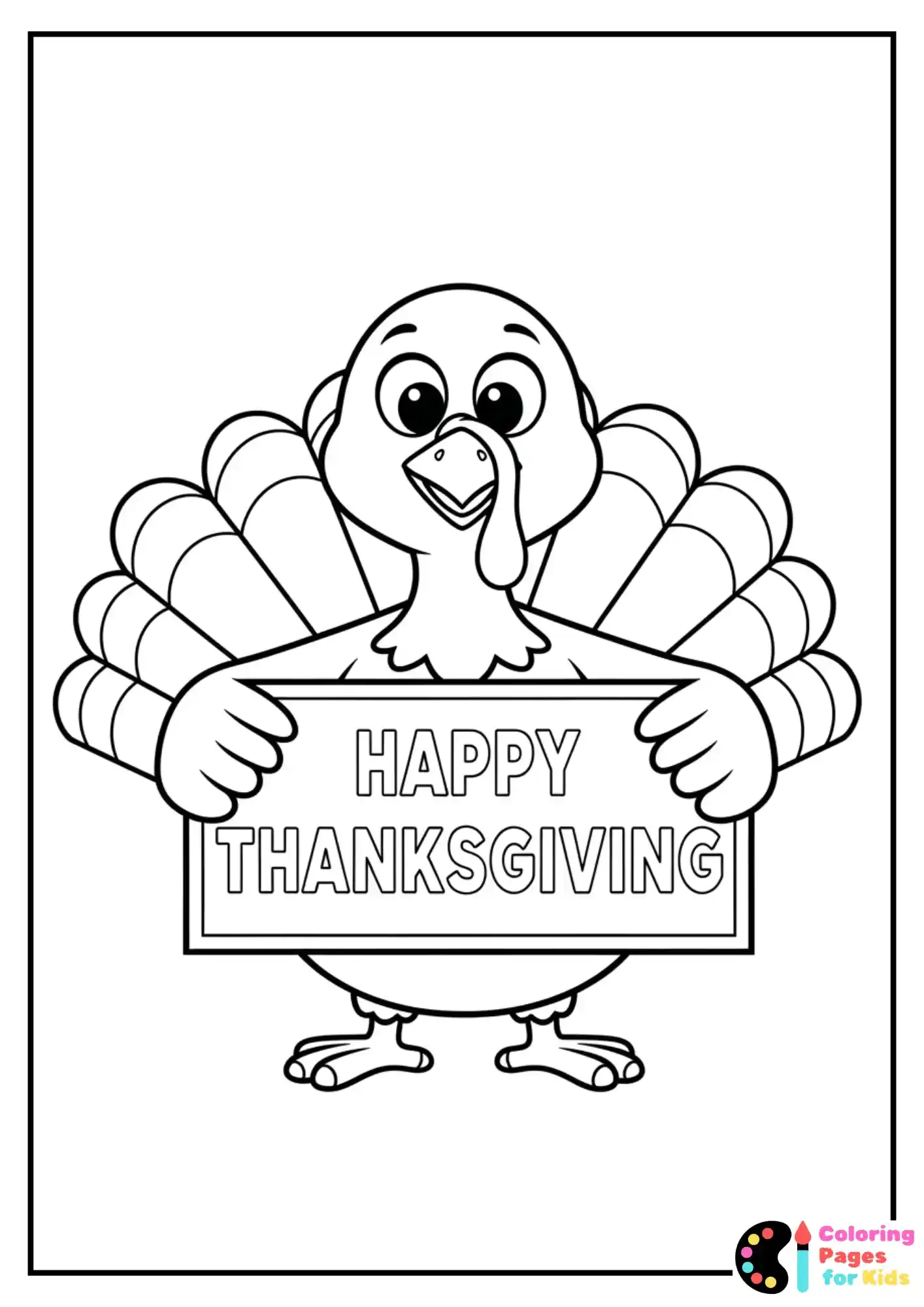 turkey holding thanksgiving sign coloring page
