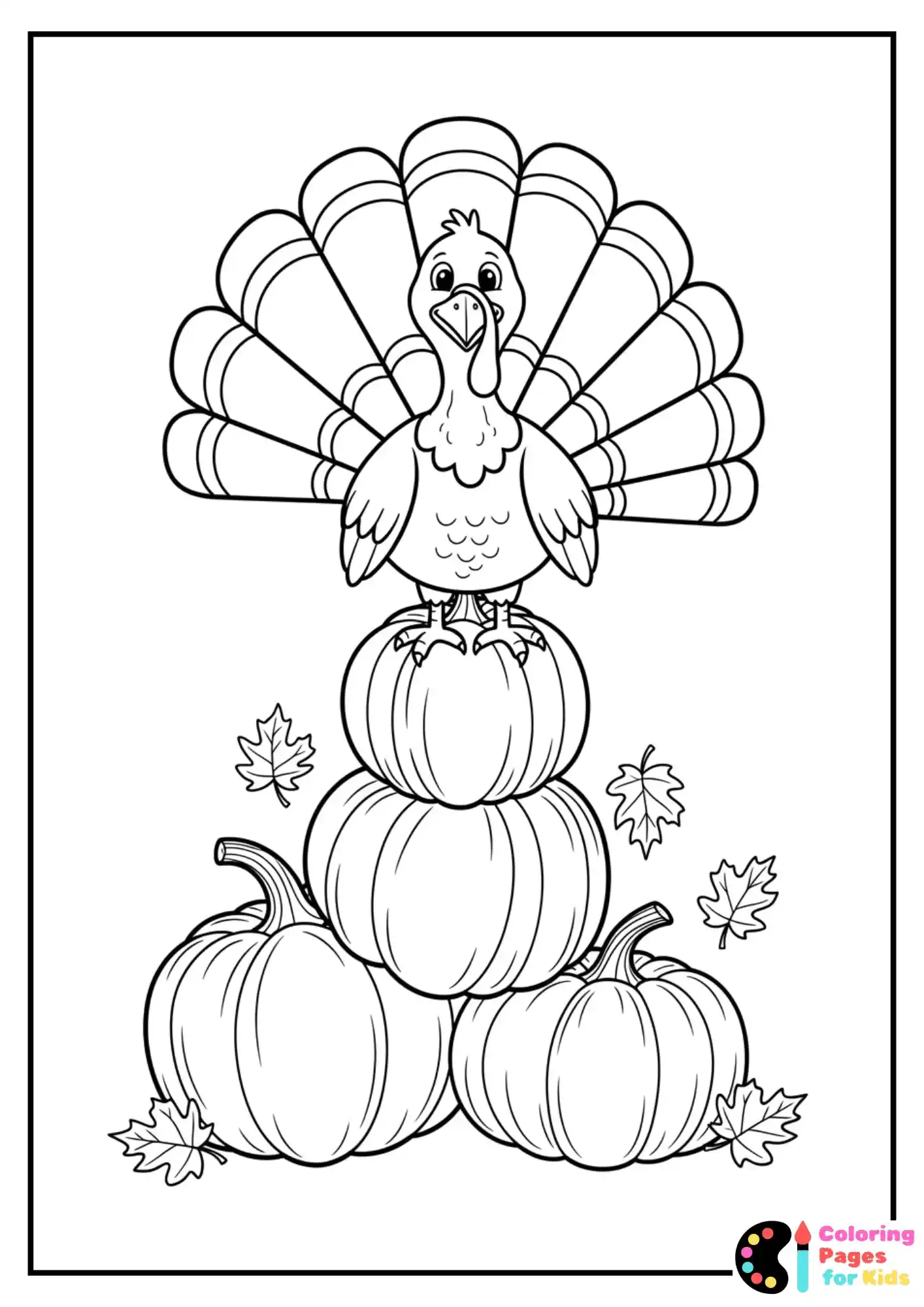 turkey on pumpkin stack coloring sheet
