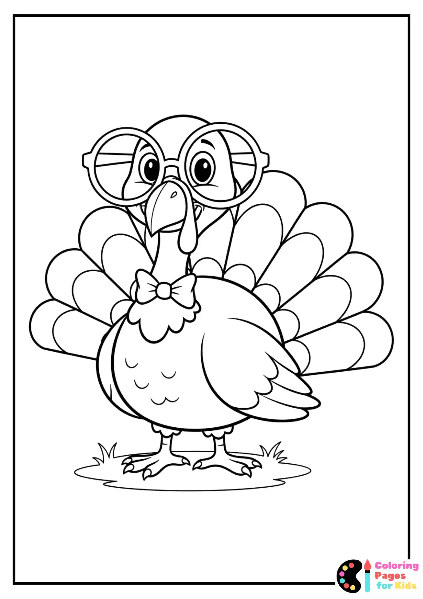 turkey with glasses and bowtie coloring page