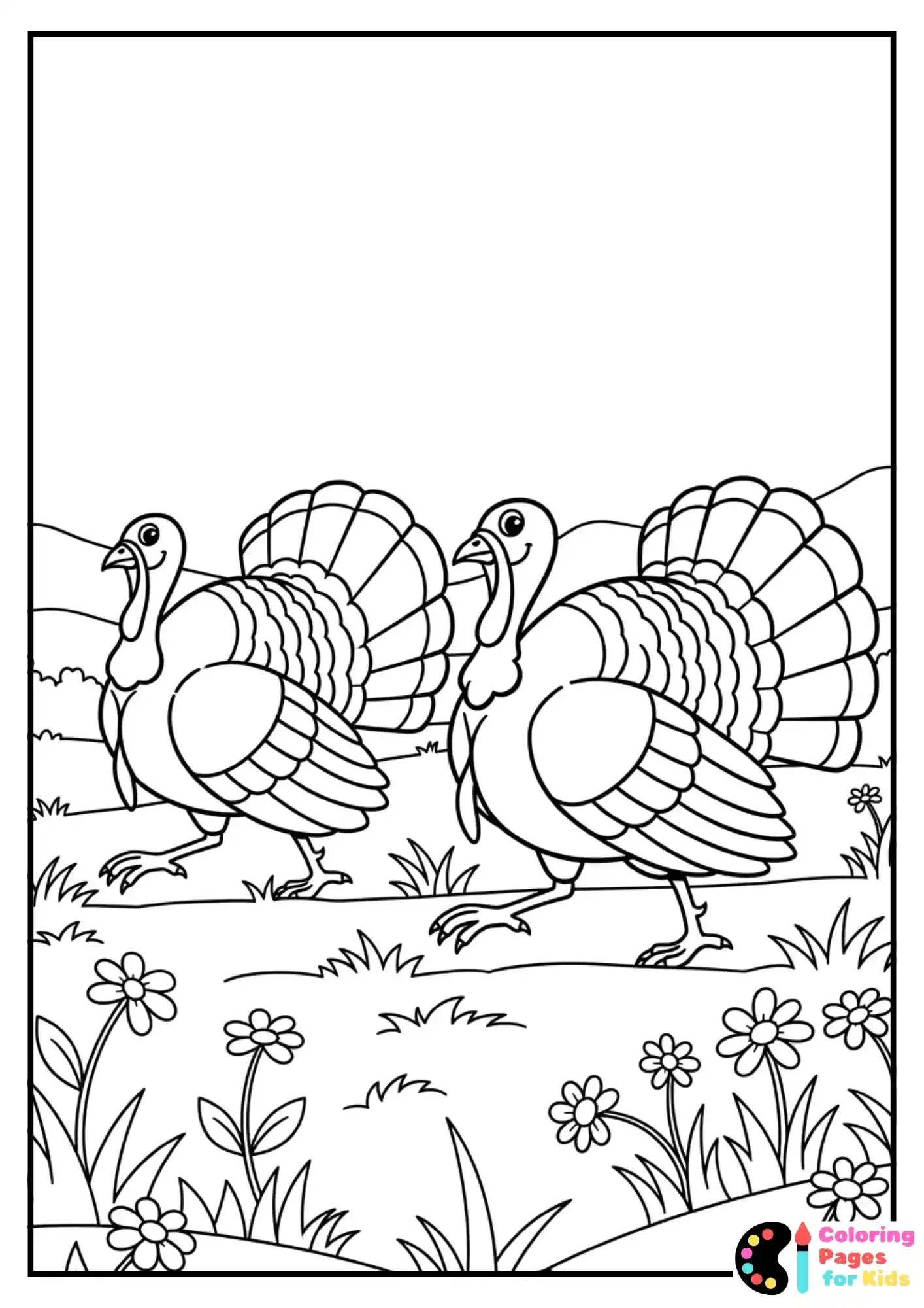 two turkeys in meadow coloring sheet