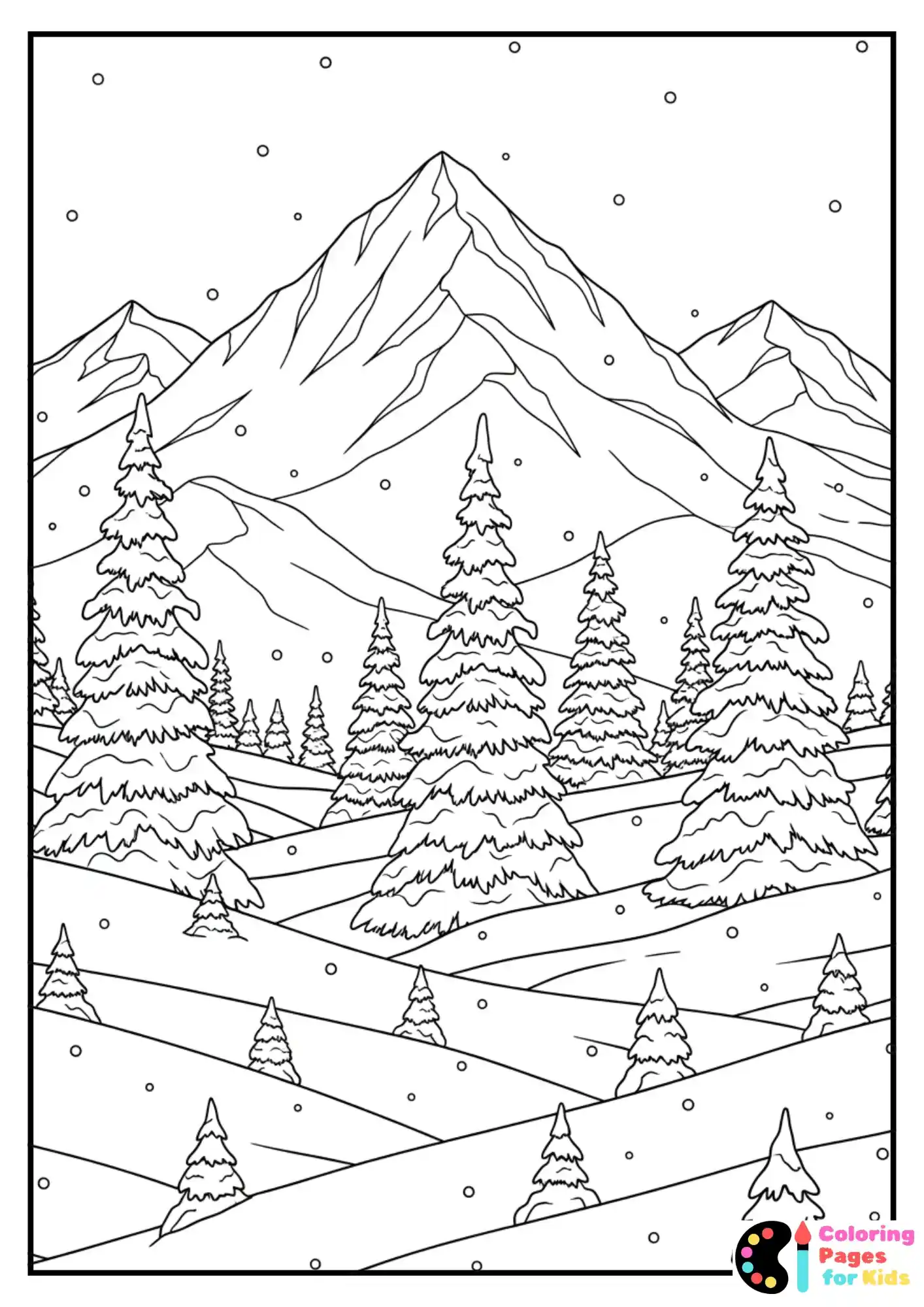 winter mountain landscape coloring page
