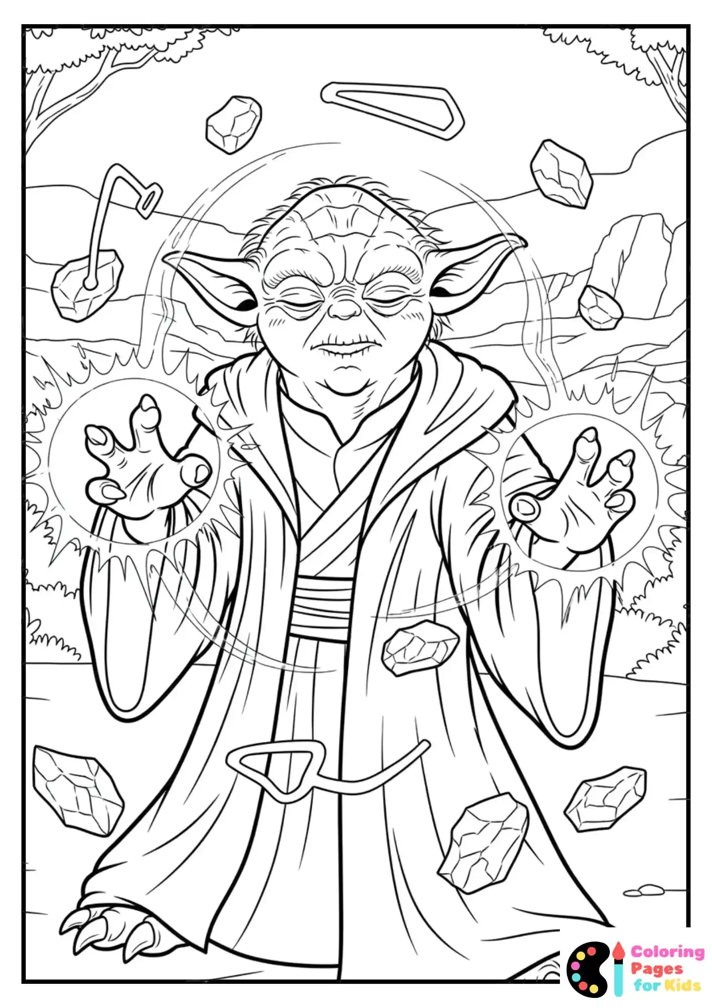 yoda using the force coloring page