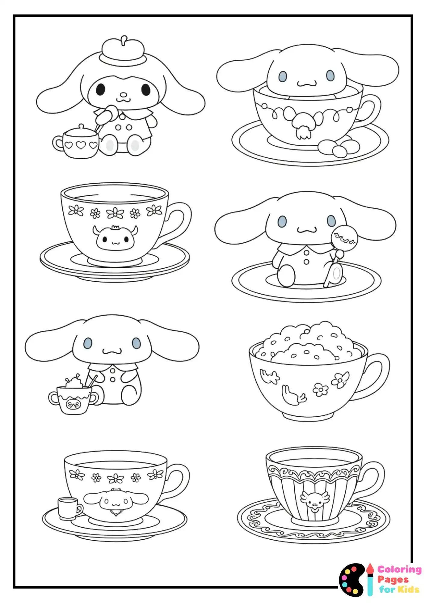 Sanrio Coloring Pages for Kids (Free PDF Printable) 28 cinnamoroll in teacup coloring page