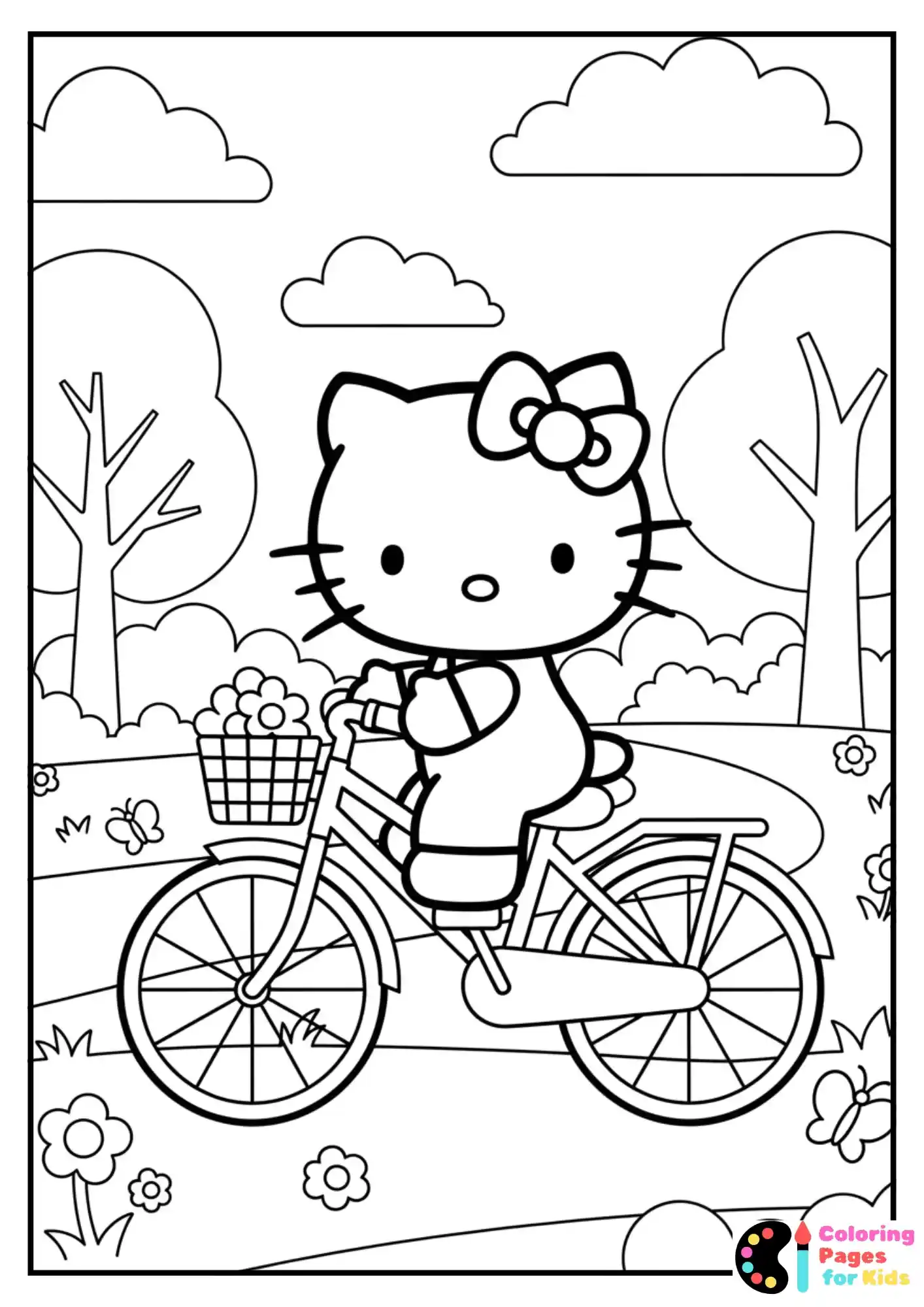 Sanrio Coloring Pages for Kids (Free PDF Printable) 22 hello kitty riding bicycle coloring sheet