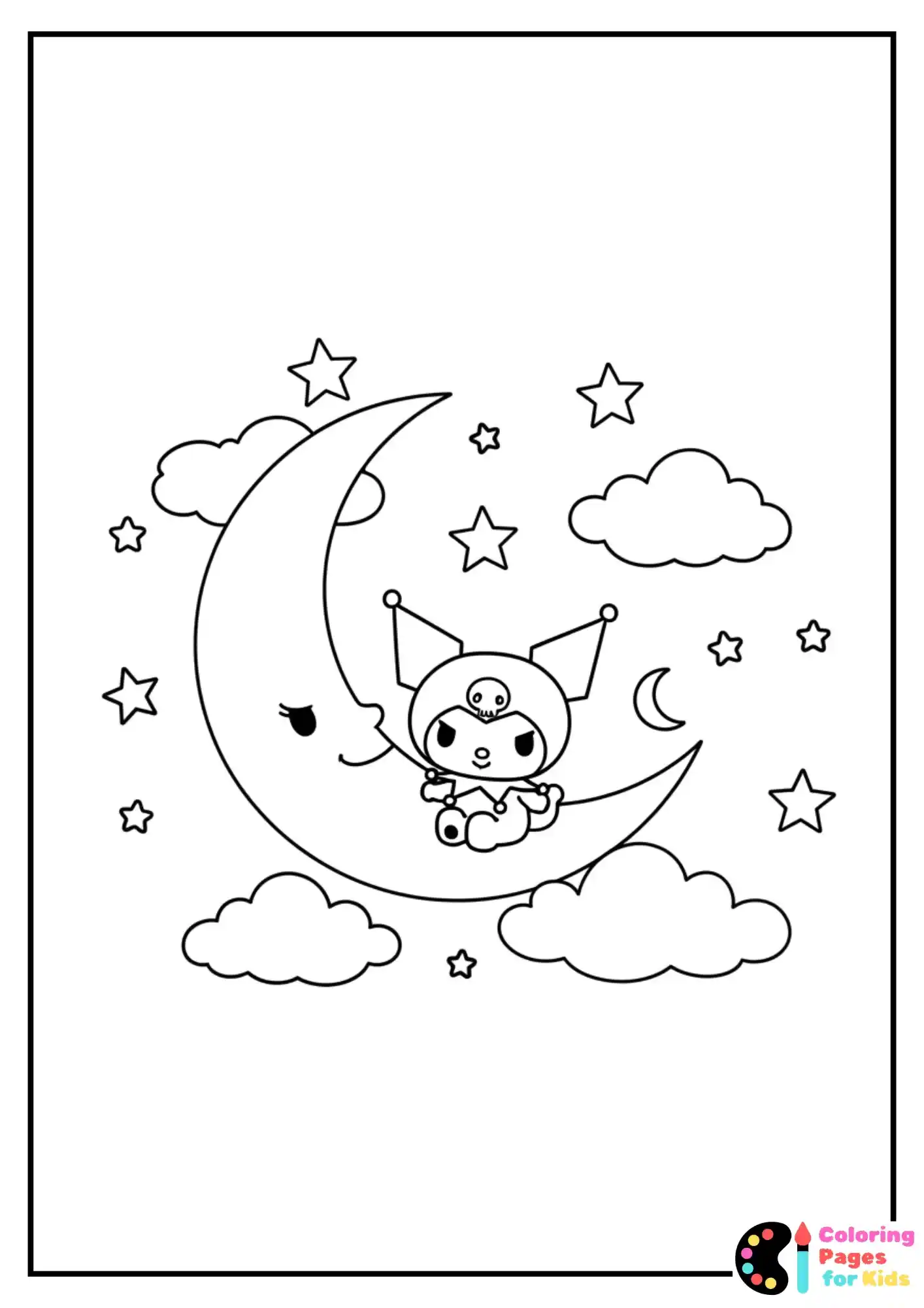 Sanrio Coloring Pages for Kids (Free PDF Printable) 18 kuromi on crescent moon coloring sheet