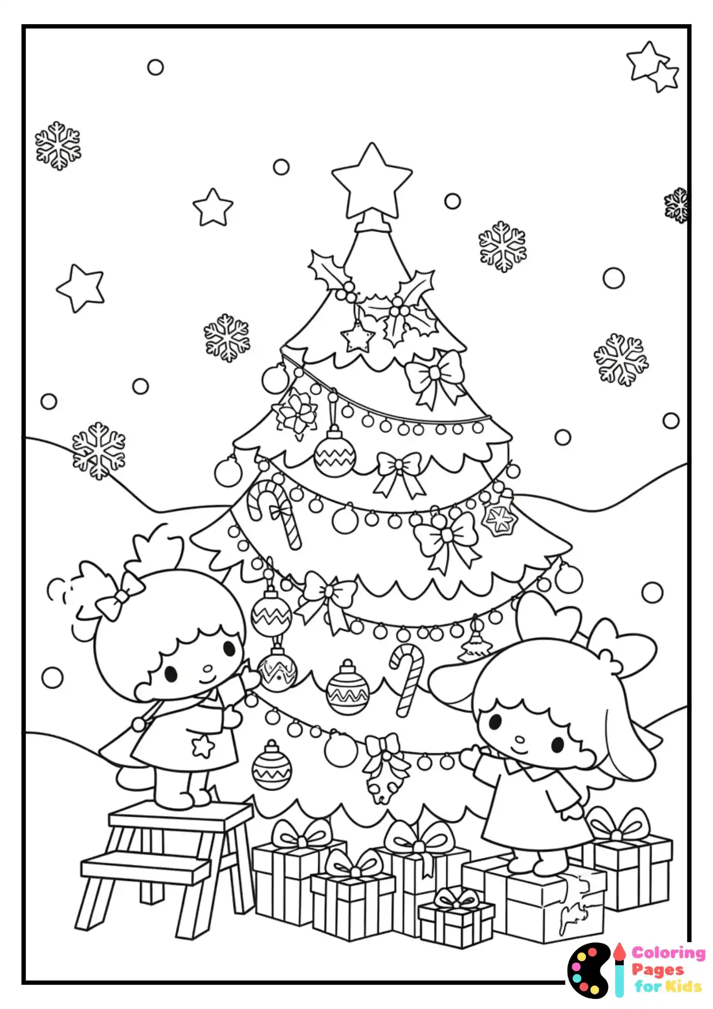 Sanrio Coloring Pages for Kids (Free PDF Printable) 14 little twin stars christmas scene coloring sheet