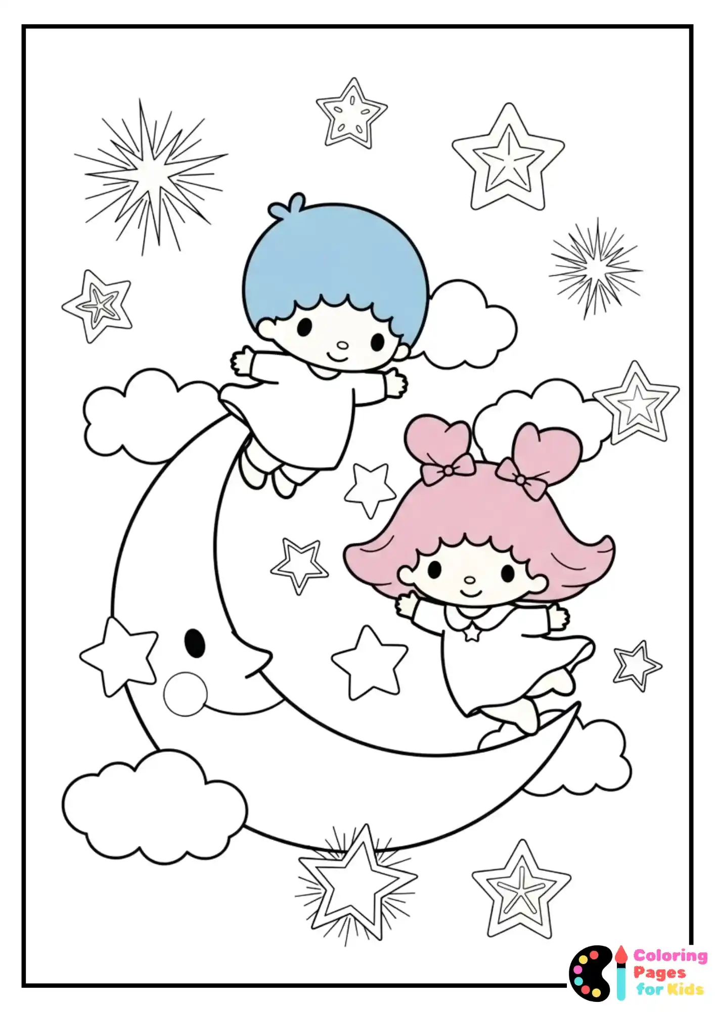 Sanrio Coloring Pages for Kids (Free PDF Printable) 13 little twin stars in sky coloring page