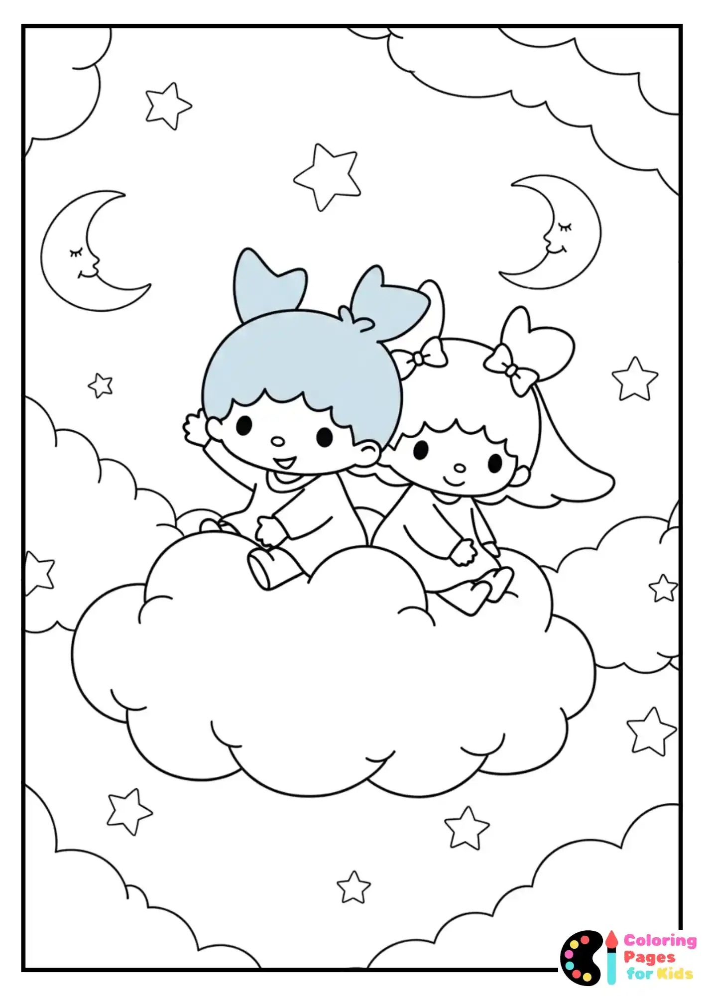 Sanrio Coloring Pages for Kids (Free PDF Printable) 12 little twin stars on cloud coloring sheet