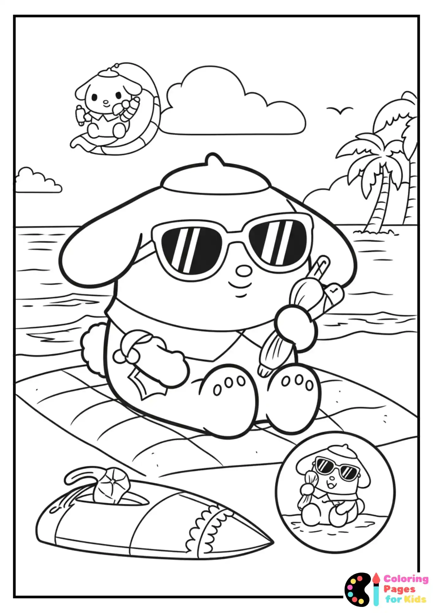 Sanrio Coloring Pages for Kids (Free PDF Printable) 6 pompompurin beach day coloring page