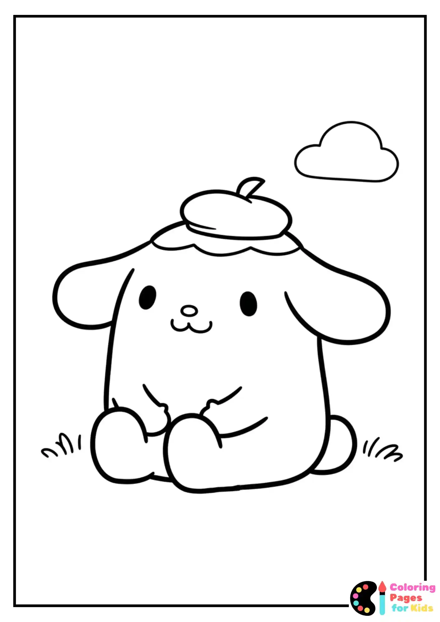 Sanrio Coloring Pages for Kids (Free PDF Printable) 4 pompompurin with beret coloring sheet