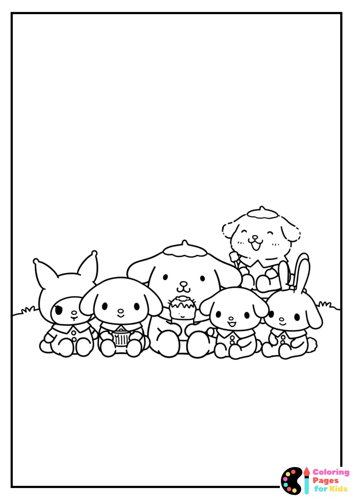 Sanrio Coloring Pages for Kids (Free PDF Printable) 3 pompompurin with friends coloring page