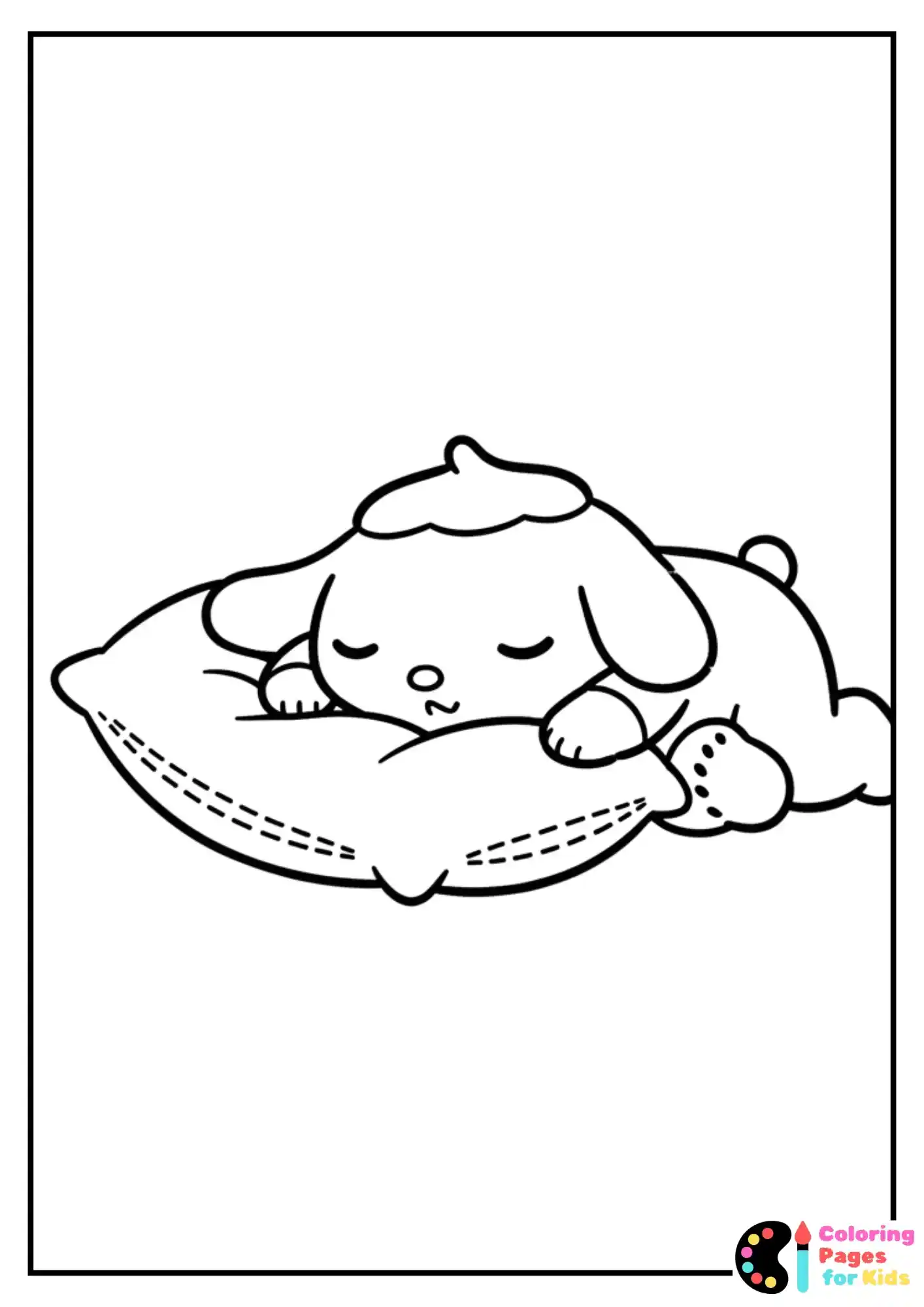 Sanrio Coloring Pages for Kids (Free PDF Printable) 2 sleepy pompompurin on pillow coloring page